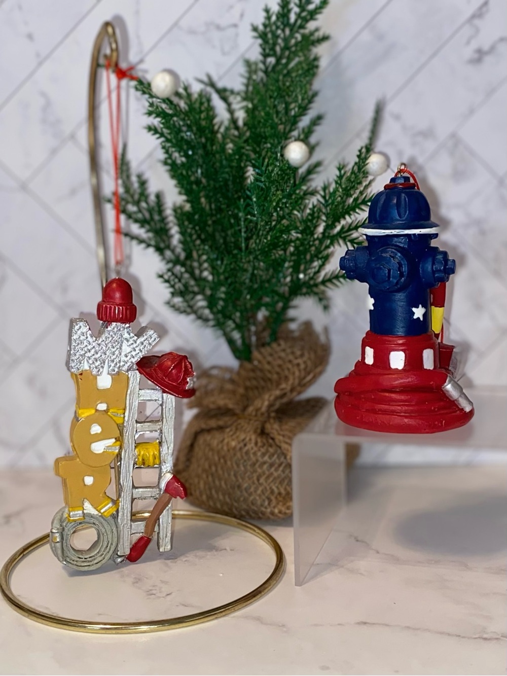 3/$15 Two Firefighter Themed Christmas Ornaments